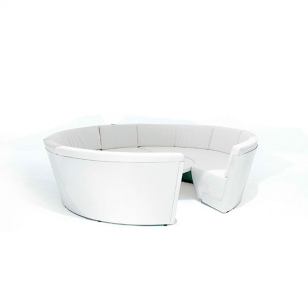 Mesa Kosmos low sillones bajos de cuero sintético color blanco mesa ajustable de Extremis disponible en Moisés Showroom