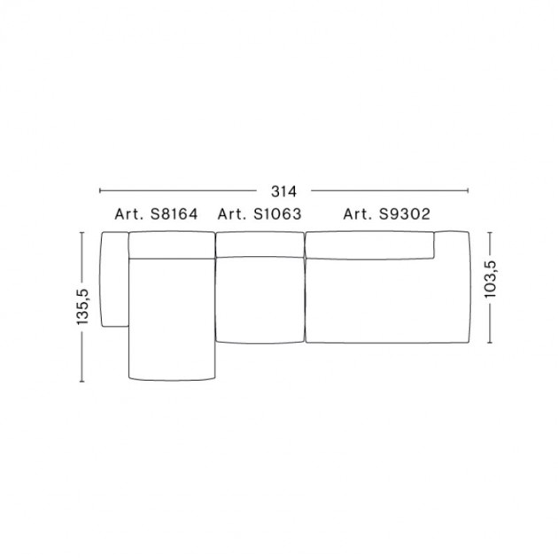 Medidas sofá Mags Soft de HAY en versión izquierdo de 3 plazas y respaldo bajo