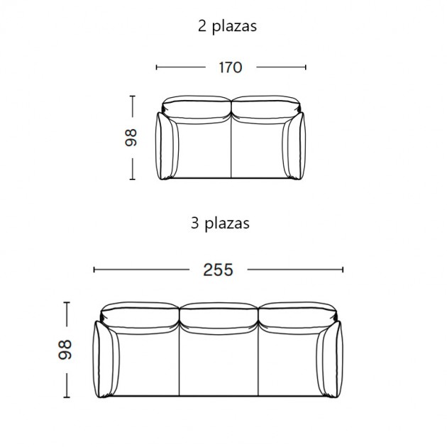 medidas sofá Pandarine cylindrical armrest