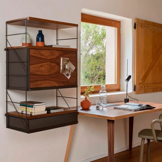 estantería Tria de pared con estante madera nogal Tria shelving system Mobles 114