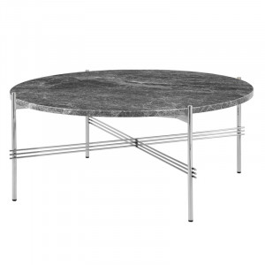 TS Coffee table Dia. 80 polished steel sobre de mármol Emperador gris de Gubi